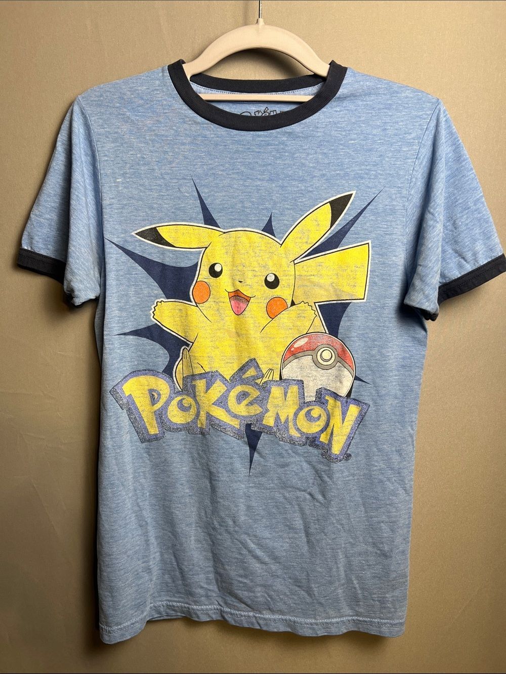 Pokémon Pikachu Blue Graphic T-Shirt Men's Small Ringer Tee